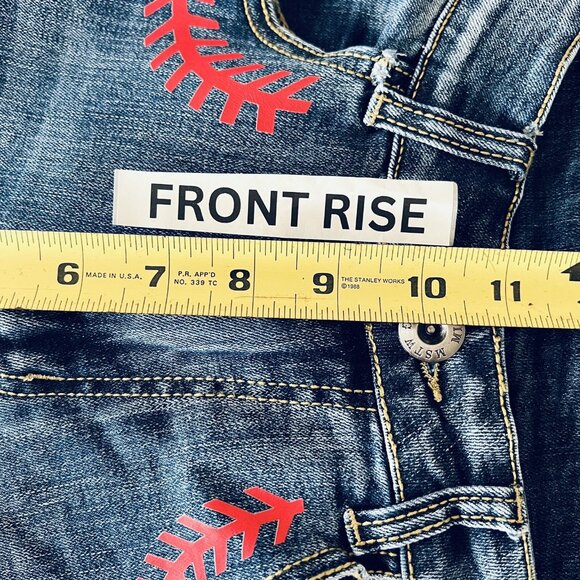 MSTW Men's Jeans Size S (28x30) Distressed Skinny Mid Rise Denim Blue/Red - Picture 10 of 11
